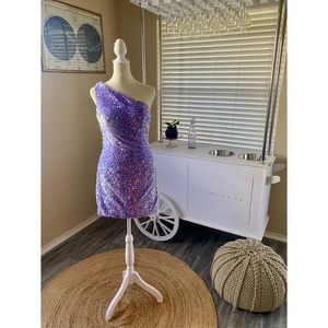 Women's One Shoulder velvet/sequin Homecoming Dress